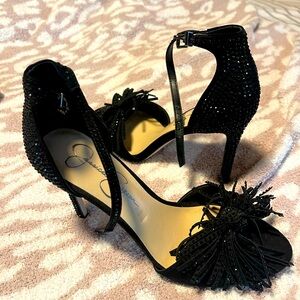 Jessica Simpson size 8 black sequined open toe heels, new